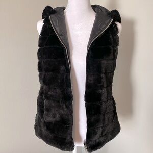 NWOT Say What faux fur black vest with hood